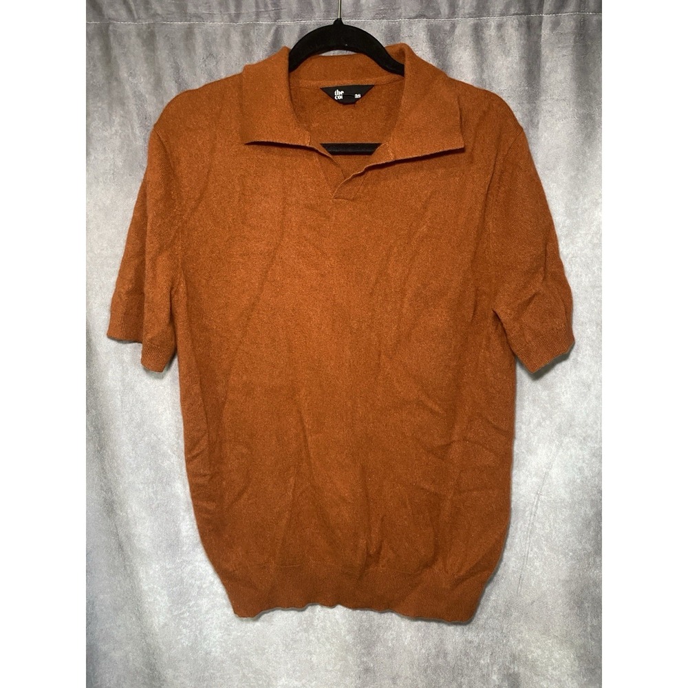 The Commons Polo Mens L 100% Cashmere Burnt Orange Short Sleeve V Neck Sweater